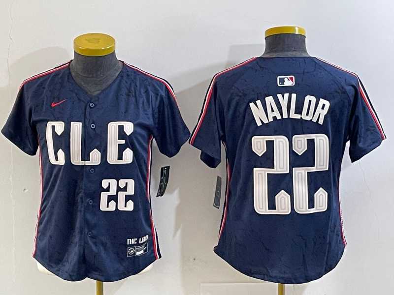 Womens Cleveland Guardians #22 Josh Naylor Number Navy 2024 City Connect Limited Stitched Jersey